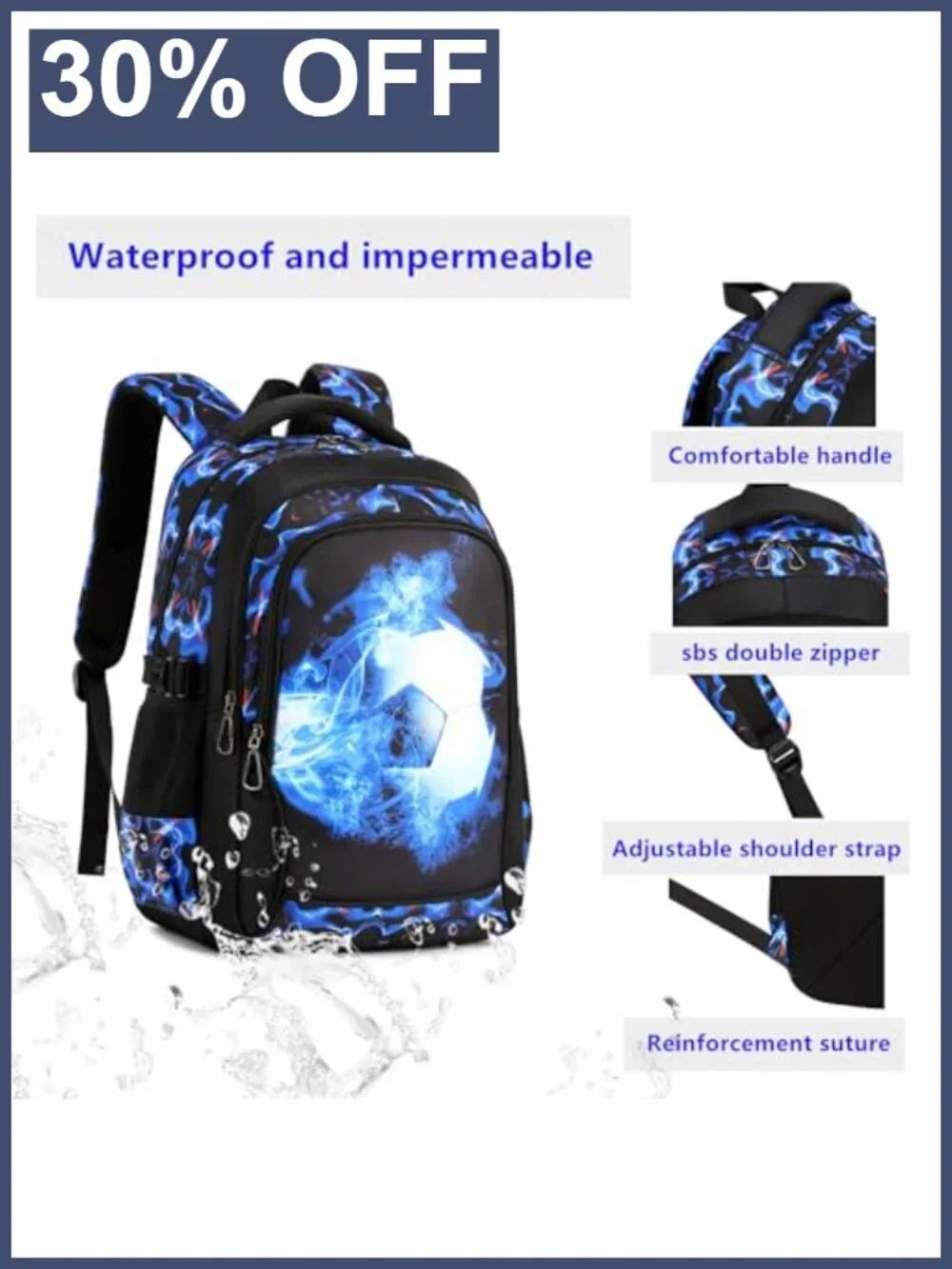 Boys Backpack Kids Bookbag Durable Elementary Middle School Bags Soccer 18in